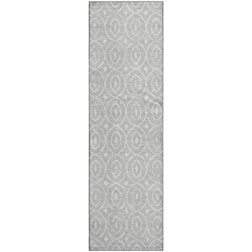 Luxury Washable Indoor/Outdoor The Reserve Silver 2'3" x 7'6" Runner Rug. Picture 1