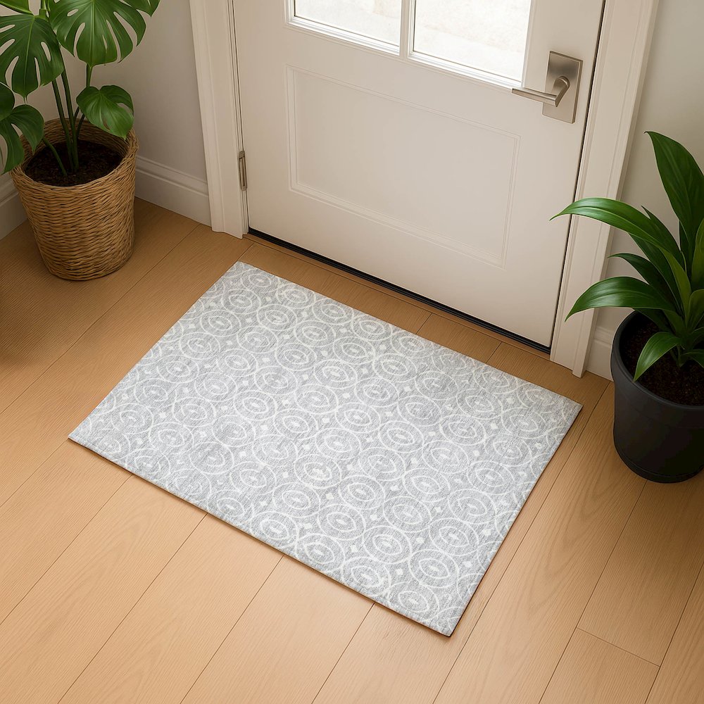 Luxury Washable Indoor/Outdoor The Reserve Silver 1'8" x 2'6" Rug. Picture 5