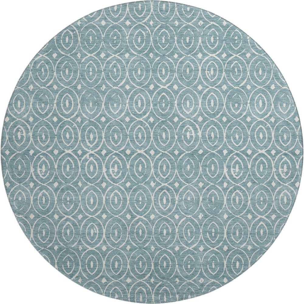 Luxury Washable Indoor/Outdoor The Reserve Turquoise 8' x 8' Round Rug. Picture 1
