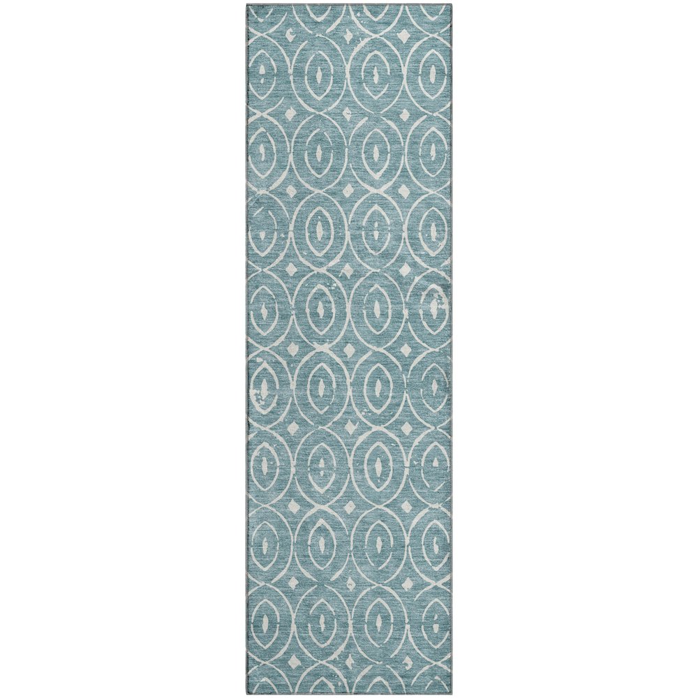 Luxury Washable Indoor/Outdoor The Reserve Turquoise 2'3" x 7'6" Runner Rug. Picture 1
