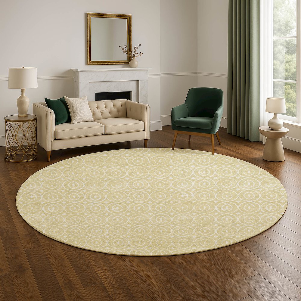Luxury Washable Indoor/Outdoor The Reserve Wheat 8' x 8' Round Rug. Picture 5