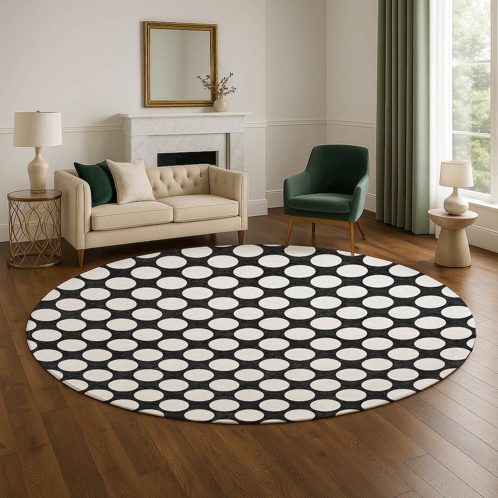 Luxury Washable Indoor/Outdoor The Reserve Black 8' x 8' Round Rug. Picture 5