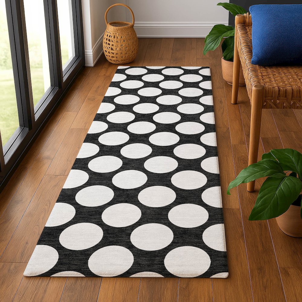 Luxury Washable Indoor/Outdoor The Reserve Black 2'3" x 7'6" Runner Rug. Picture 5