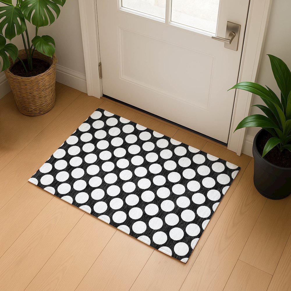 Luxury Washable Indoor/Outdoor The Reserve Black 1'8" x 2'6" Rug. Picture 5