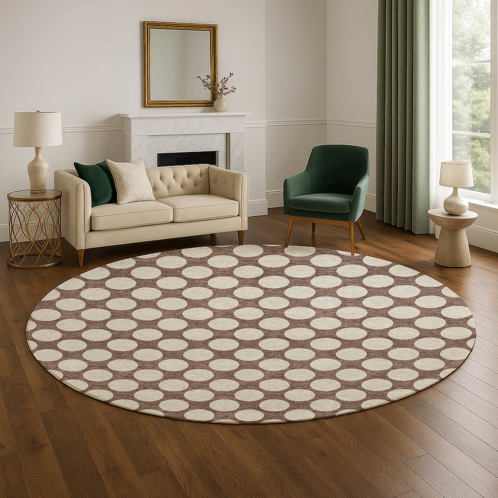 Luxury Washable Indoor/Outdoor The Reserve Coffee 8' x 8' Round Rug. Picture 5