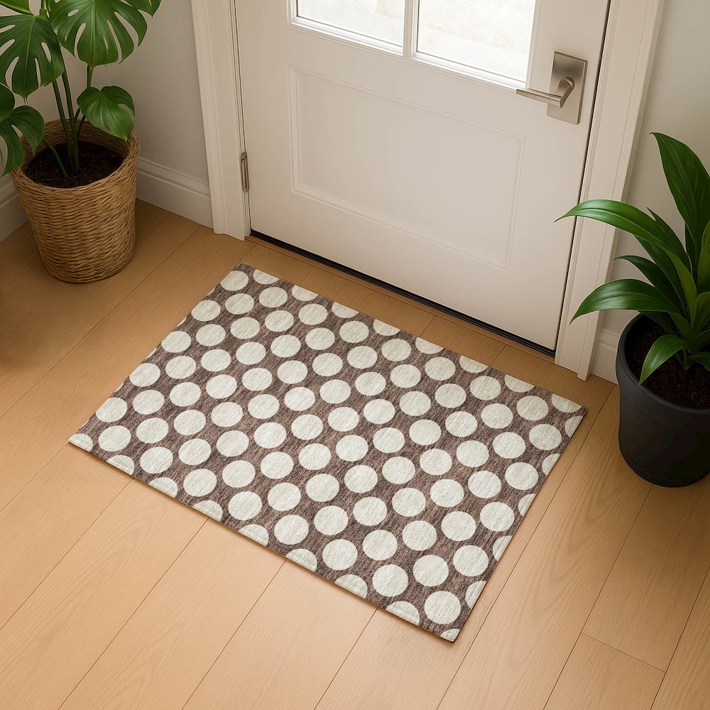 Luxury Washable Indoor/Outdoor The Reserve Coffee 1'8" x 2'6" Rug. Picture 5