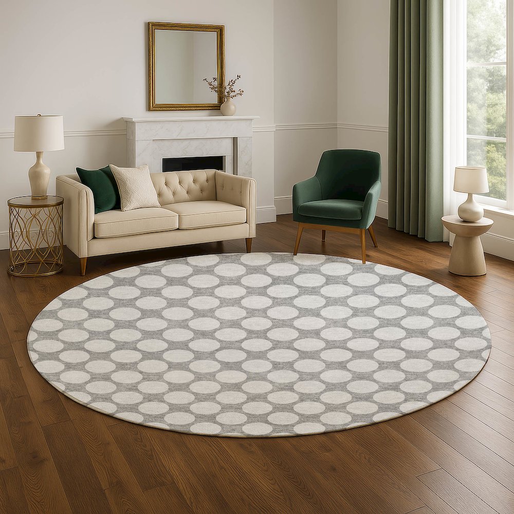 Luxury Washable Indoor/Outdoor The Reserve Gray 8' x 8' Round Rug. Picture 5