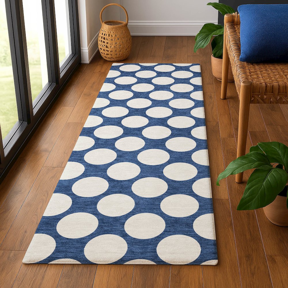 Luxury Washable Indoor/Outdoor The Reserve Navy 2'3" x 7'6" Runner Rug. Picture 5