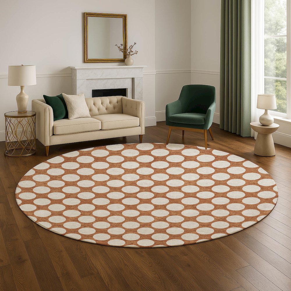 Luxury Washable Indoor/Outdoor The Reserve Paprika 8' x 8' Round Rug. Picture 5