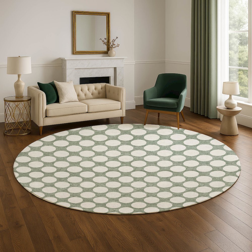 Luxury Washable Indoor/Outdoor The Reserve Sage 8' x 8' Round Rug. Picture 5