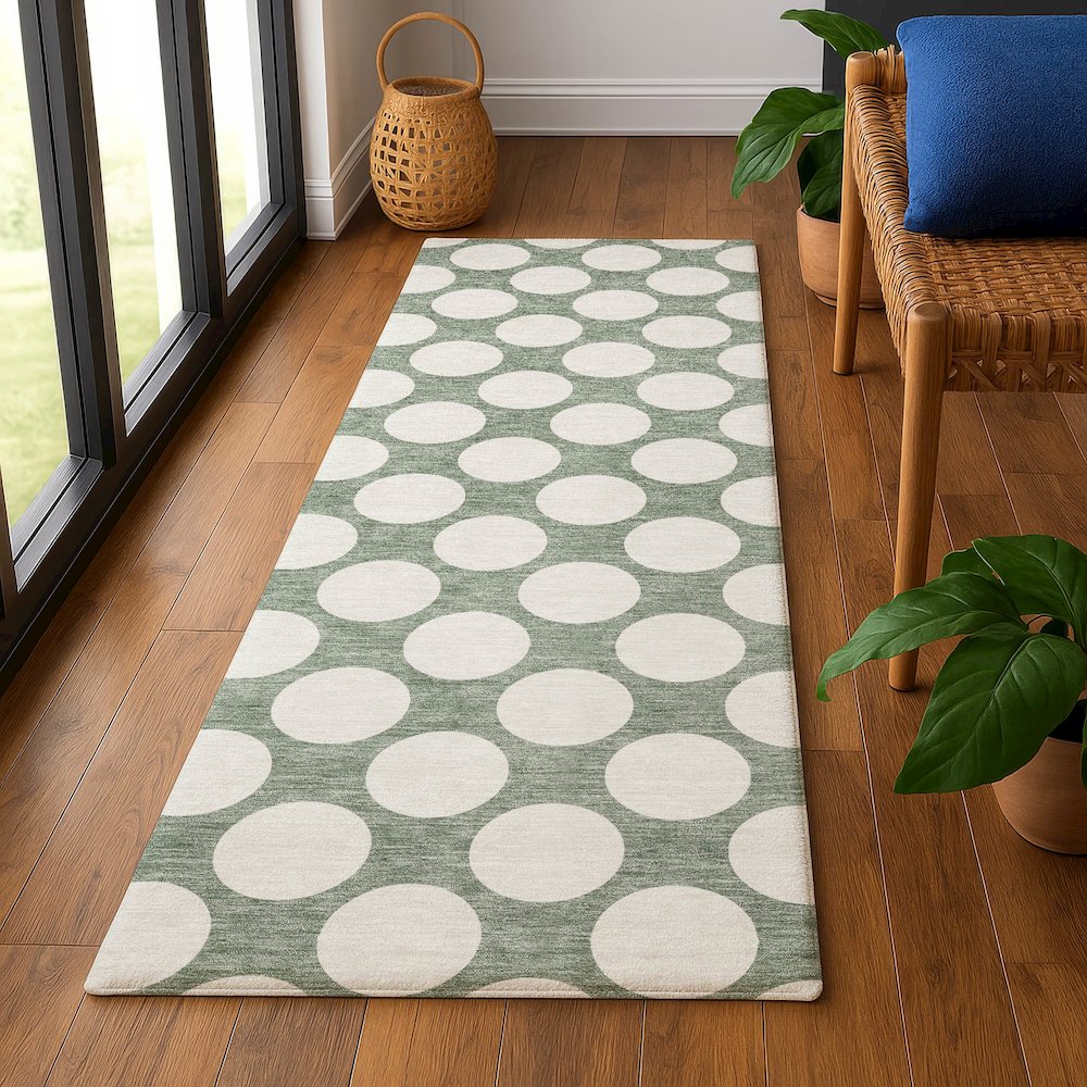 Luxury Washable Indoor/Outdoor The Reserve Sage 2'3" x 7'6" Runner Rug. Picture 5