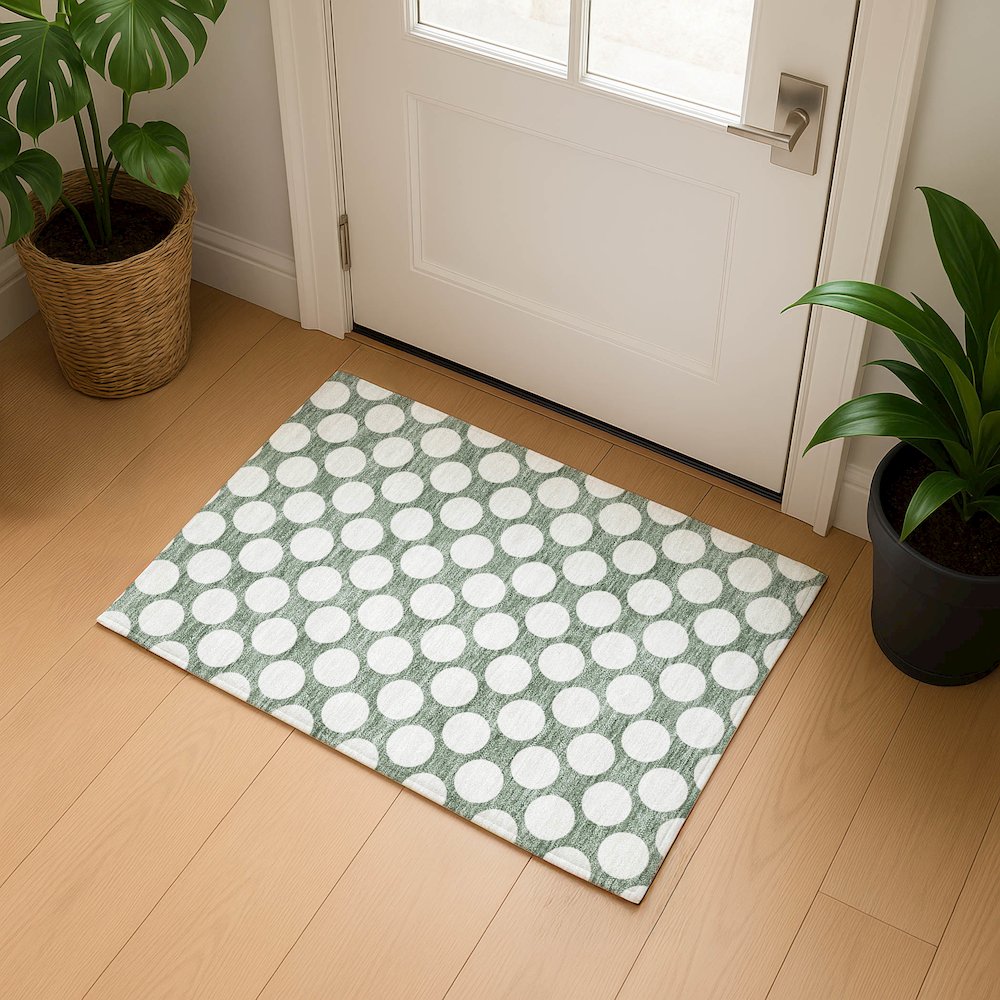 Luxury Washable Indoor/Outdoor The Reserve Sage 1'8" x 2'6" Rug. Picture 5