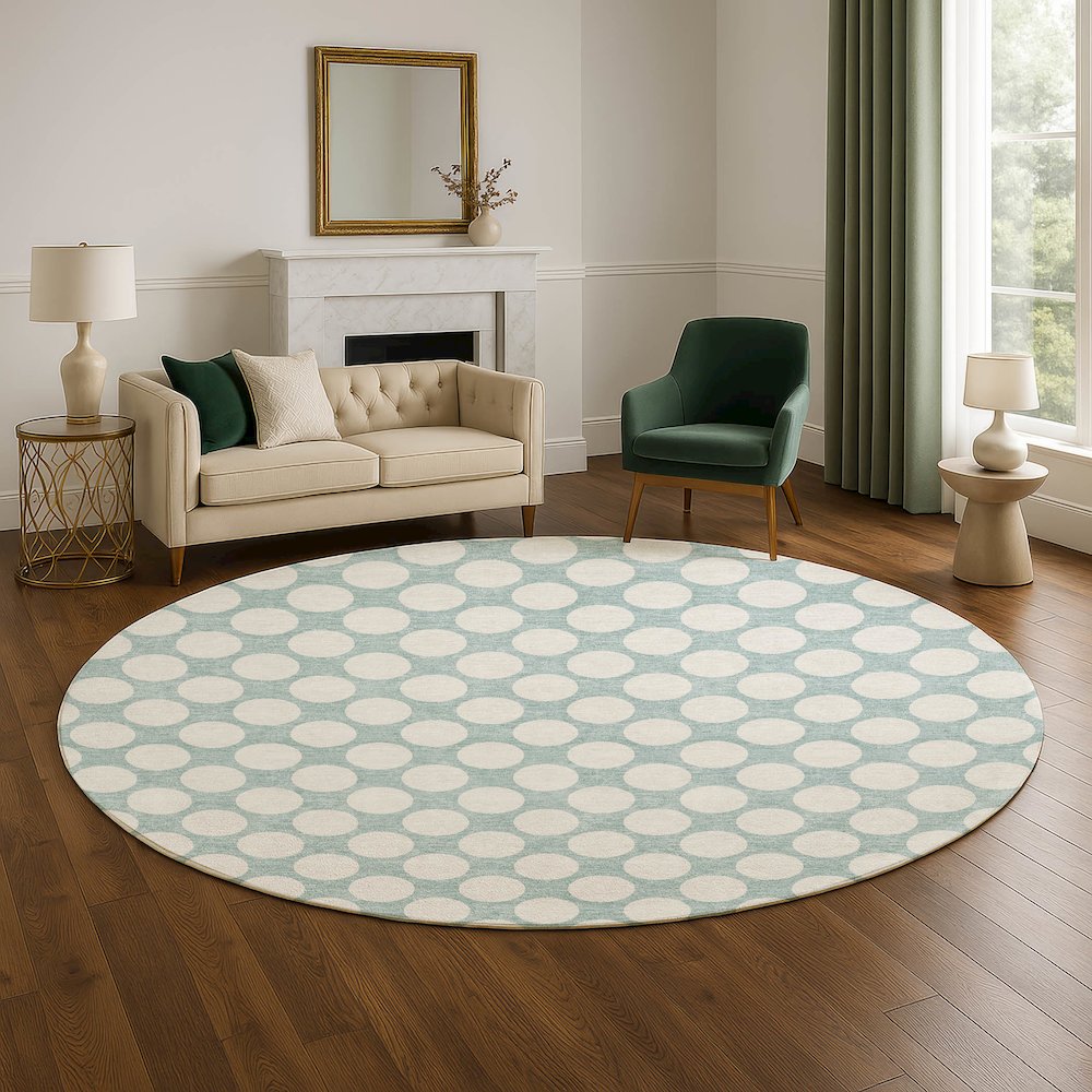 Luxury Washable Indoor/Outdoor The Reserve Seafoam 8' x 8' Round Rug. Picture 5