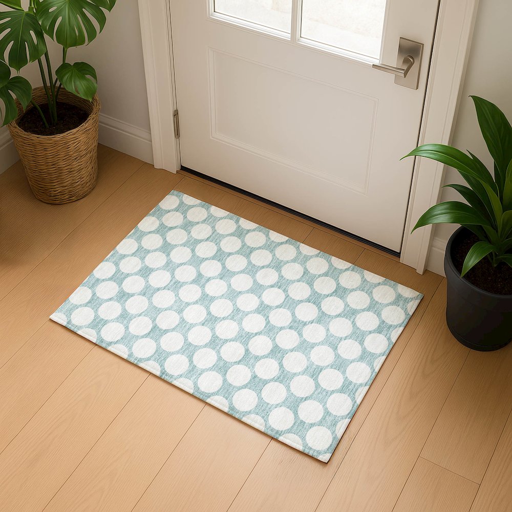 Luxury Washable Indoor/Outdoor The Reserve Seafoam 1'8" x 2'6" Rug. Picture 5