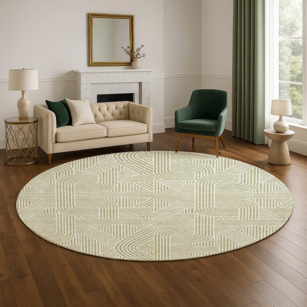 Luxury Washable Indoor/Outdoor The Reserve Aloe 8' x 8' Round Rug. Picture 5
