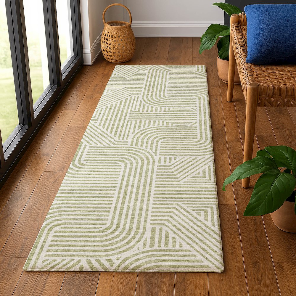Luxury Washable Indoor/Outdoor The Reserve Aloe 2'3" x 7'6" Runner Rug. Picture 5
