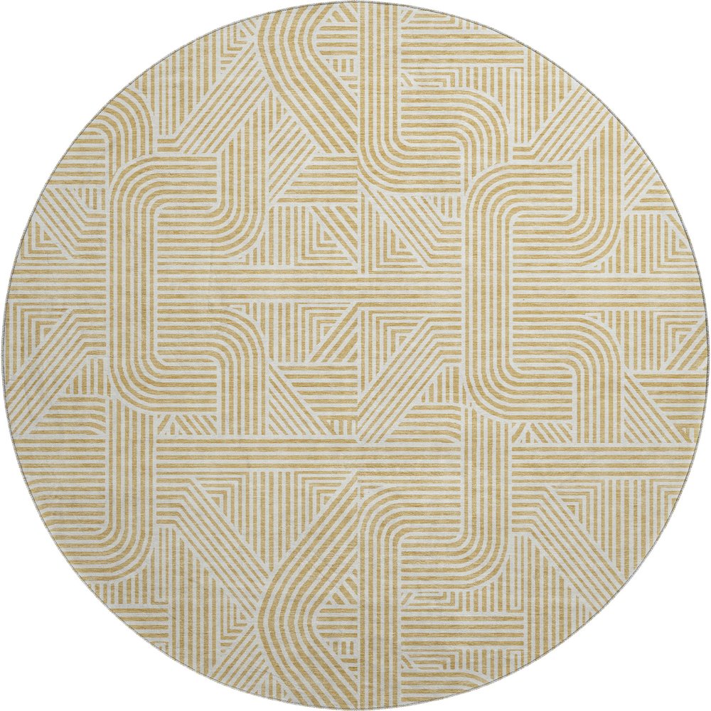 Luxury Washable Indoor/Outdoor The Reserve Gold 8' x 8' Round Rug. Picture 1