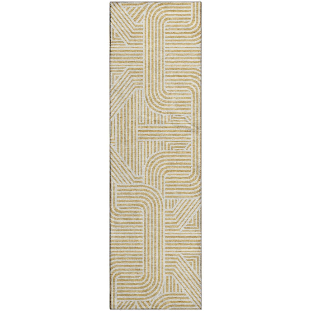 Luxury Washable Indoor/Outdoor The Reserve Gold 2'3" x 7'6" Runner Rug. Picture 1