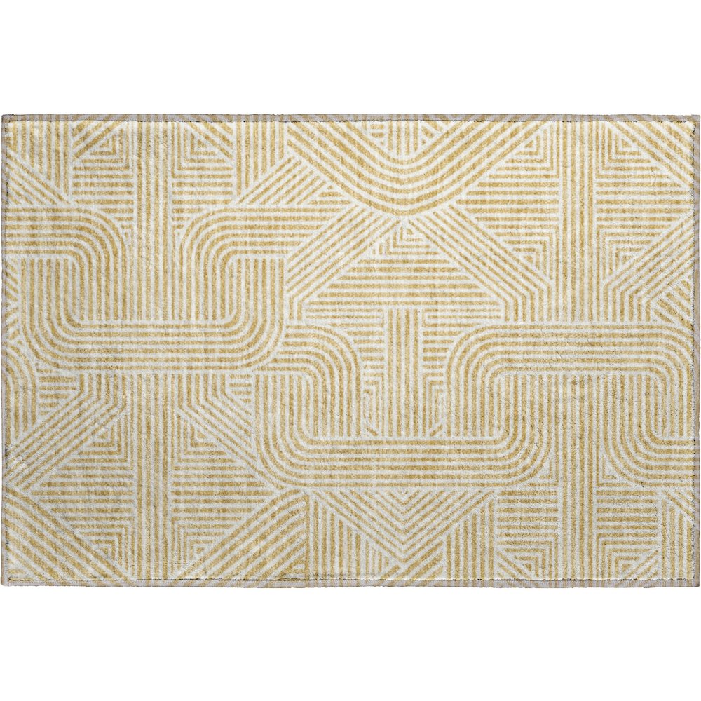 Luxury Washable Indoor/Outdoor The Reserve Gold 1'8" x 2'6" Rug. Picture 1