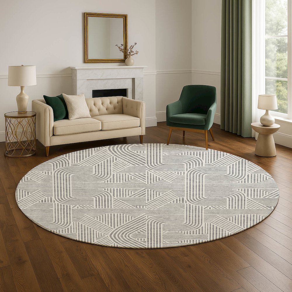 Luxury Washable Indoor/Outdoor The Reserve Gray 8' x 8' Round Rug. Picture 5