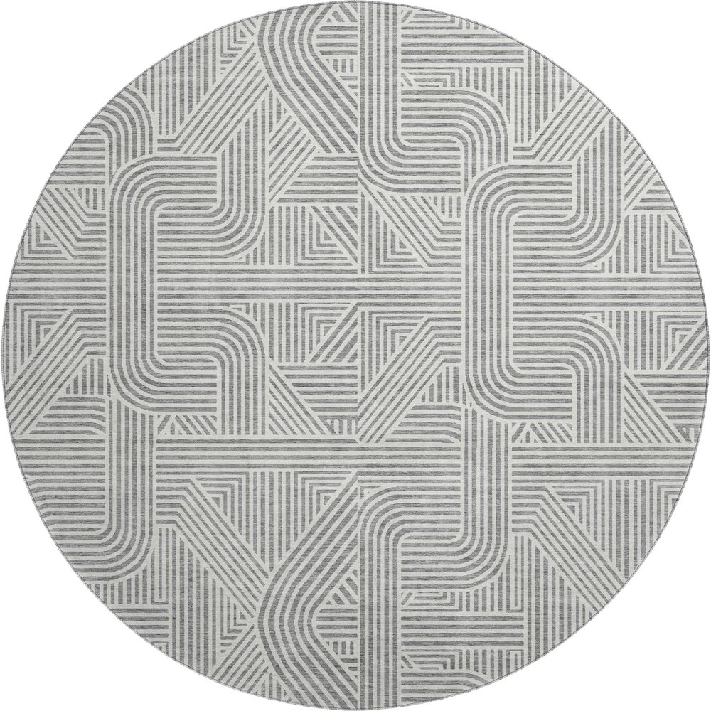 Luxury Washable Indoor/Outdoor The Reserve Gray 8' x 8' Round Rug. Picture 1