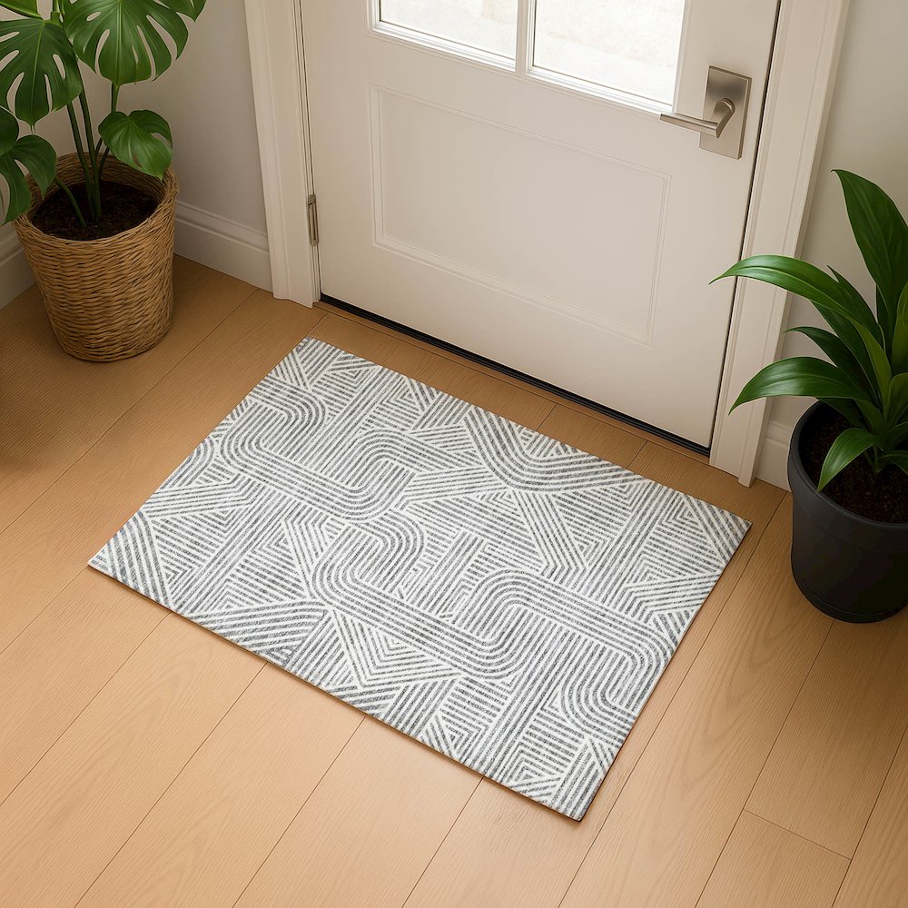 Luxury Washable Indoor/Outdoor The Reserve Gray 1'8" x 2'6" Rug. Picture 5