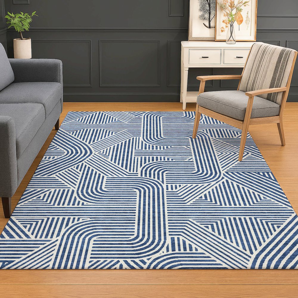 Luxury Washable Indoor/Outdoor The Reserve Navy 2'6" x 3'10" Rug. Picture 5