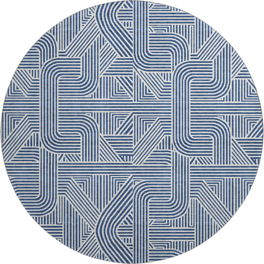 Luxury Washable Indoor/Outdoor The Reserve Navy 8' x 8' Round Rug. Picture 1