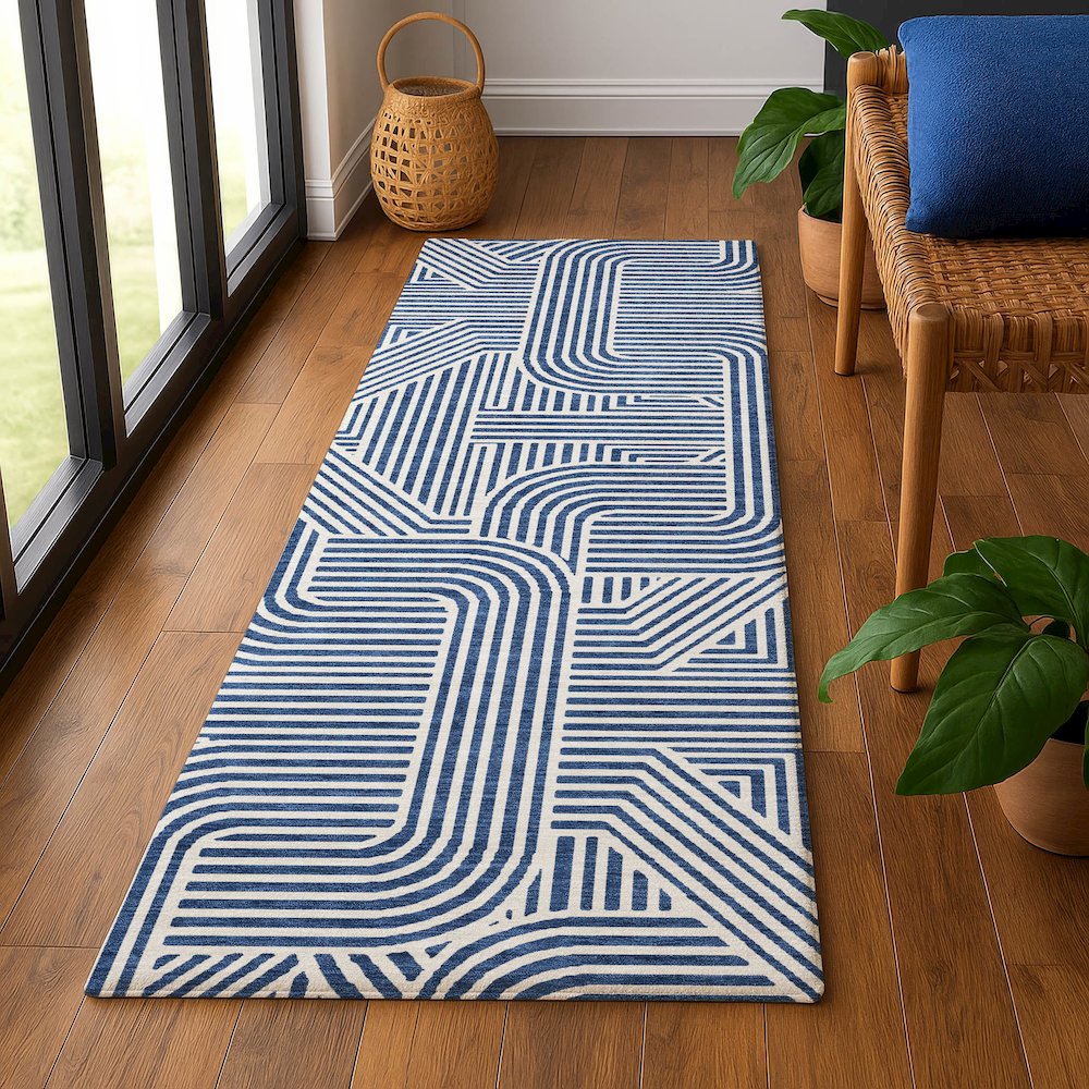 Luxury Washable Indoor/Outdoor The Reserve Navy 2'3" x 7'6" Runner Rug. Picture 5