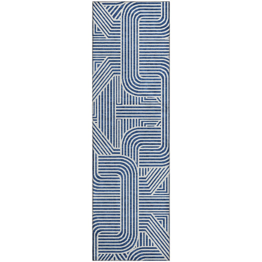 Luxury Washable Indoor/Outdoor The Reserve Navy 2'3" x 7'6" Runner Rug. Picture 1