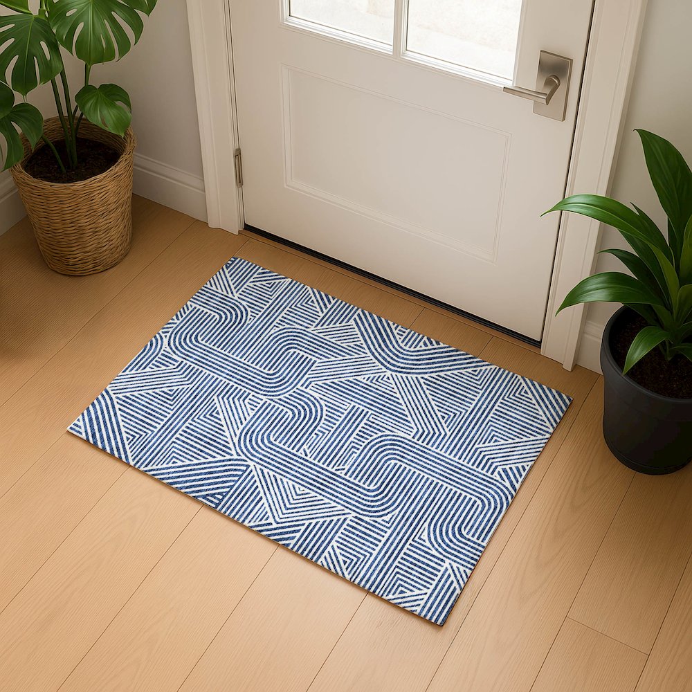 Luxury Washable Indoor/Outdoor The Reserve Navy 1'8" x 2'6" Rug. Picture 5