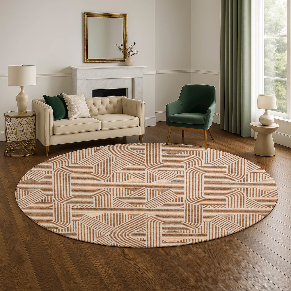 Luxury Washable Indoor/Outdoor The Reserve Paprika 8' x 8' Round Rug. Picture 5
