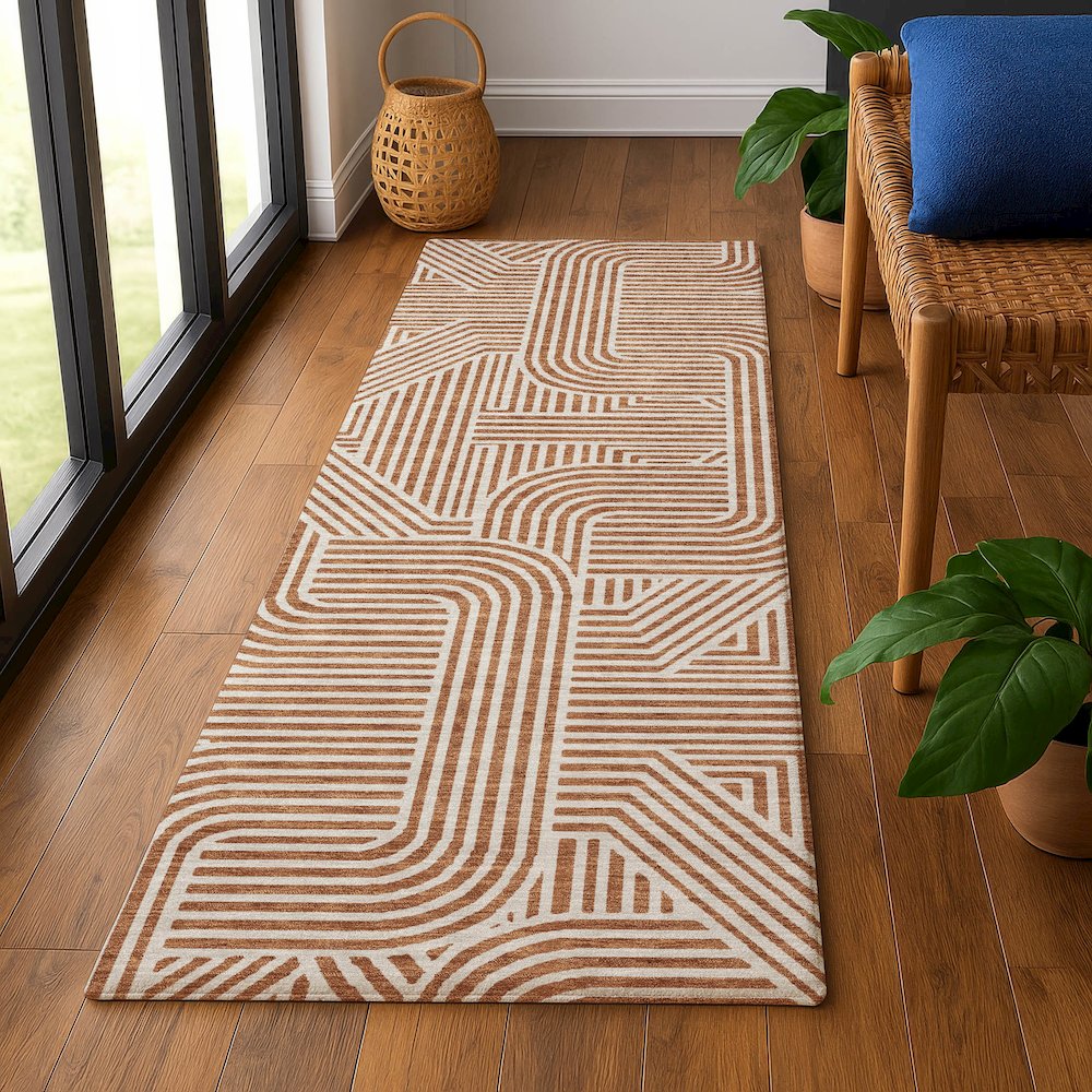 Luxury Washable Indoor/Outdoor The Reserve Paprika 2'3" x 7'6" Runner Rug. Picture 5