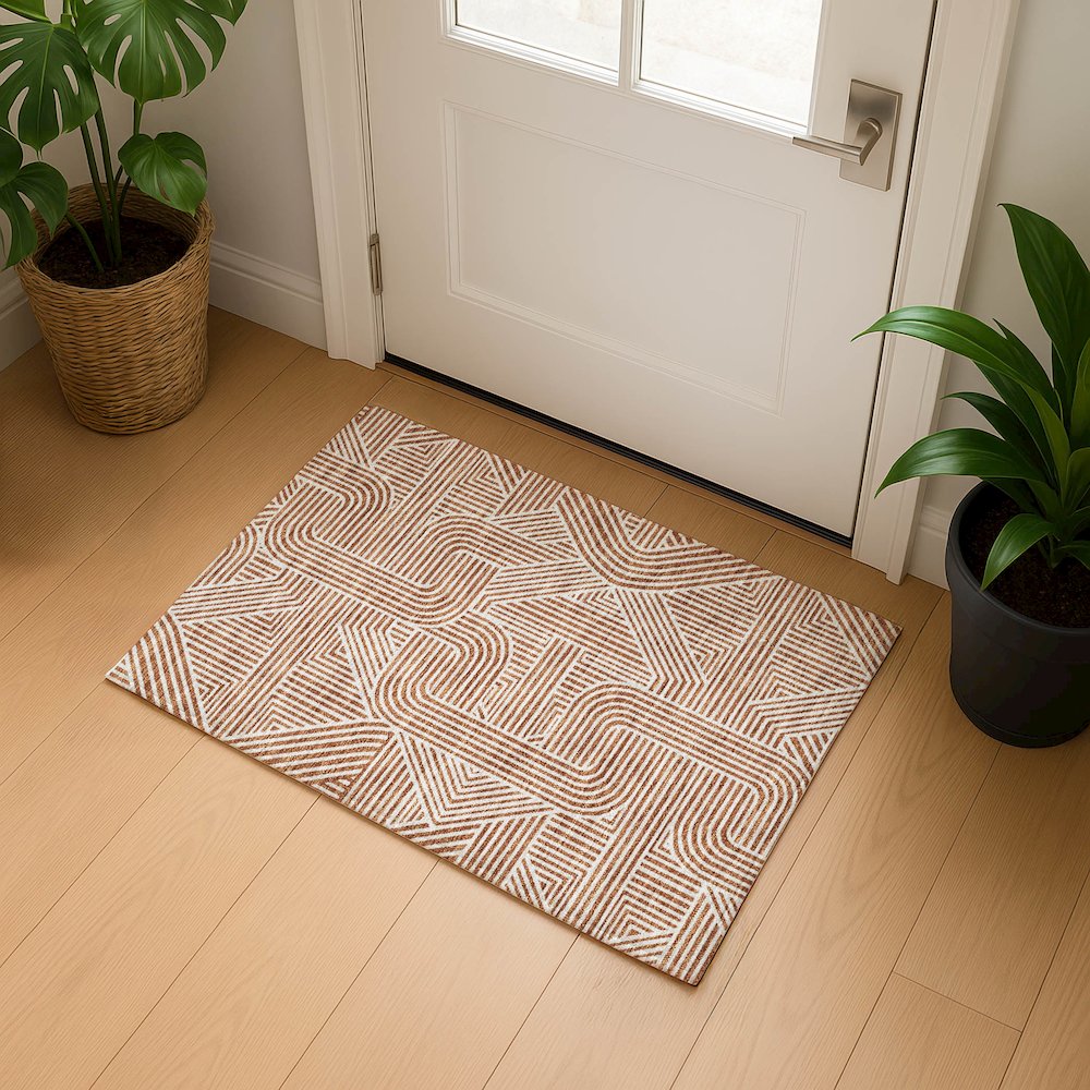 Luxury Washable Indoor/Outdoor The Reserve Paprika 1'8" x 2'6" Rug. Picture 5