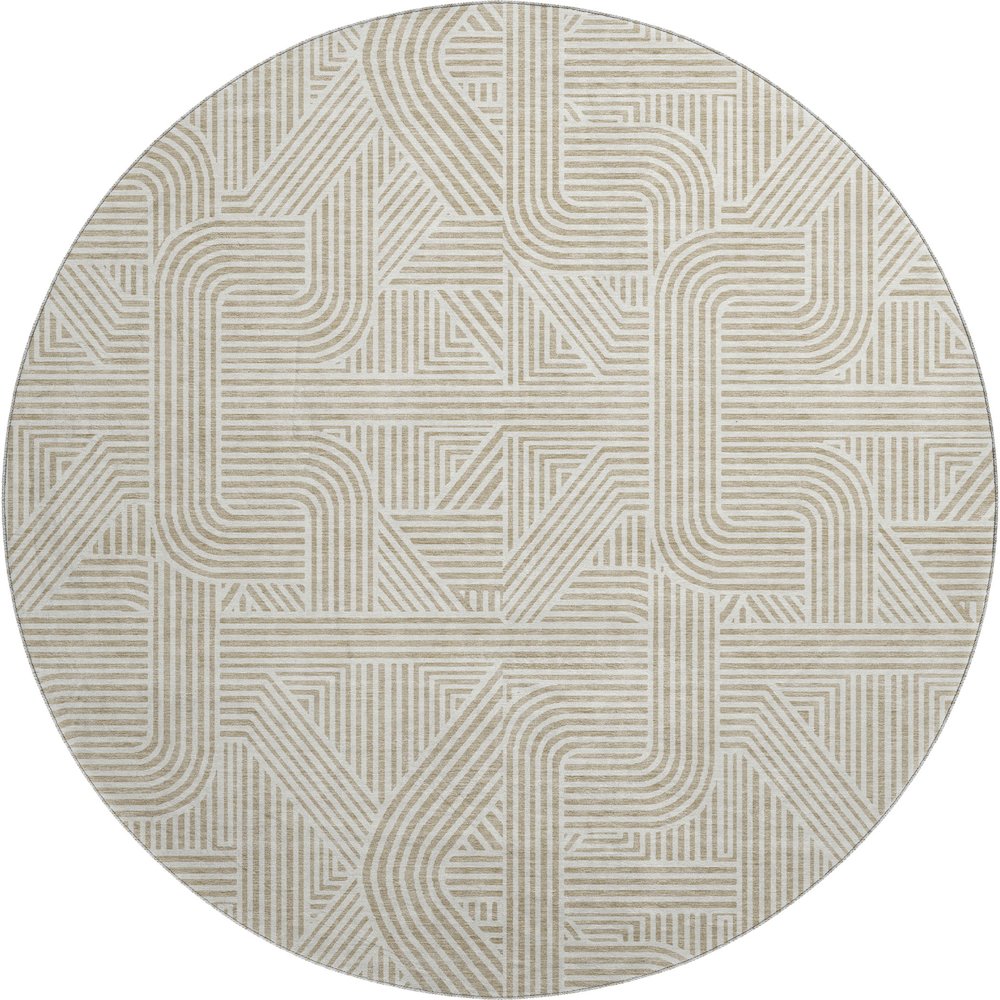Luxury Washable Indoor/Outdoor The Reserve Putty 8' x 8' Round Rug. Picture 1