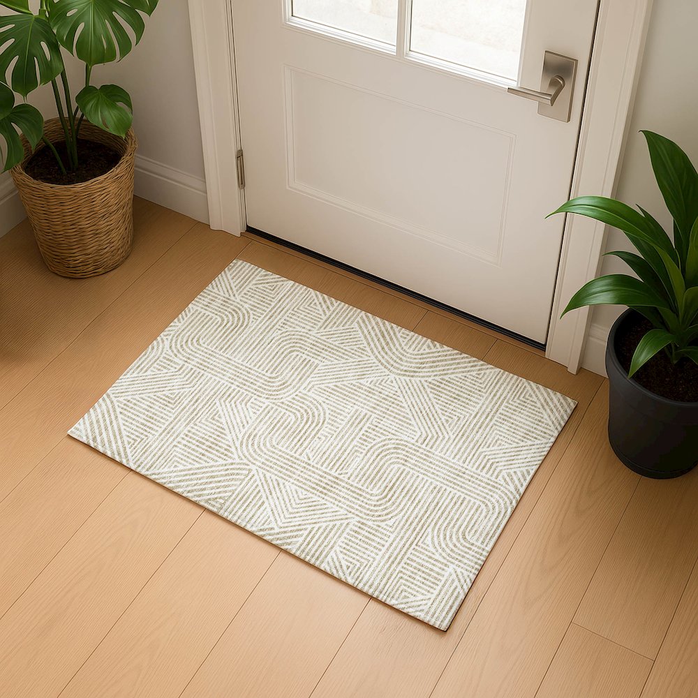 Luxury Washable Indoor/Outdoor The Reserve Putty 1'8" x 2'6" Rug. Picture 5