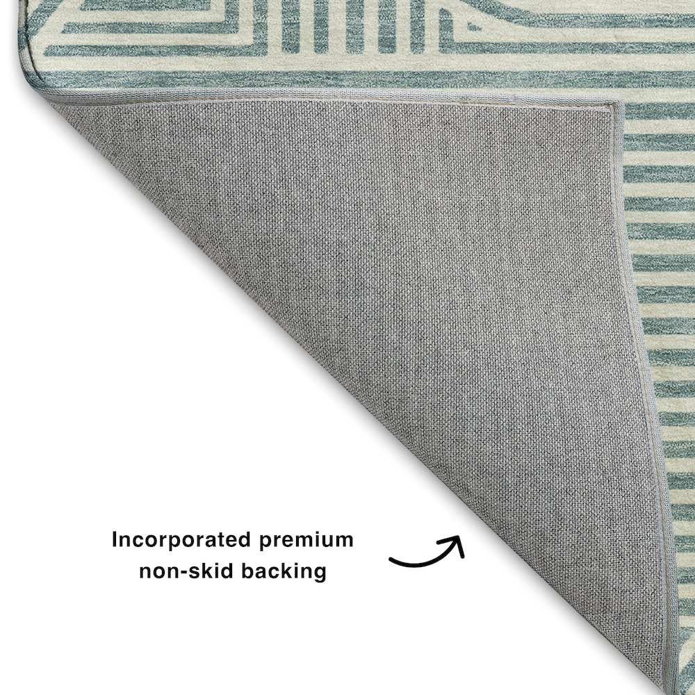 Luxury Washable Indoor/Outdoor The Reserve Teal 1'8" x 2'6" Rug. Picture 4