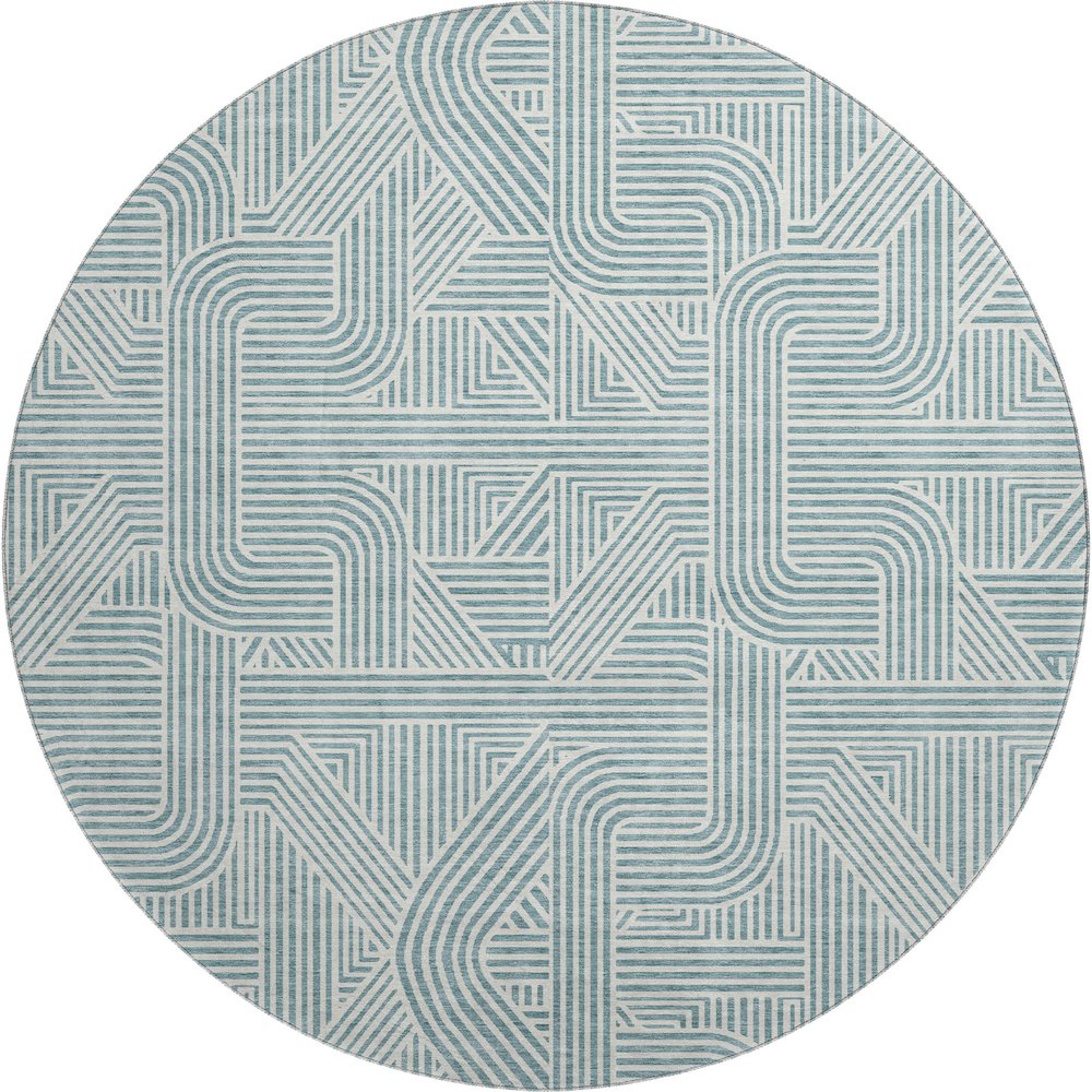 Luxury Washable Indoor/Outdoor The Reserve Teal 8' x 8' Round Rug. Picture 1