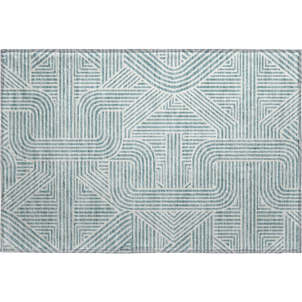 Luxury Washable Indoor/Outdoor The Reserve Teal 1'8" x 2'6" Rug. Picture 1