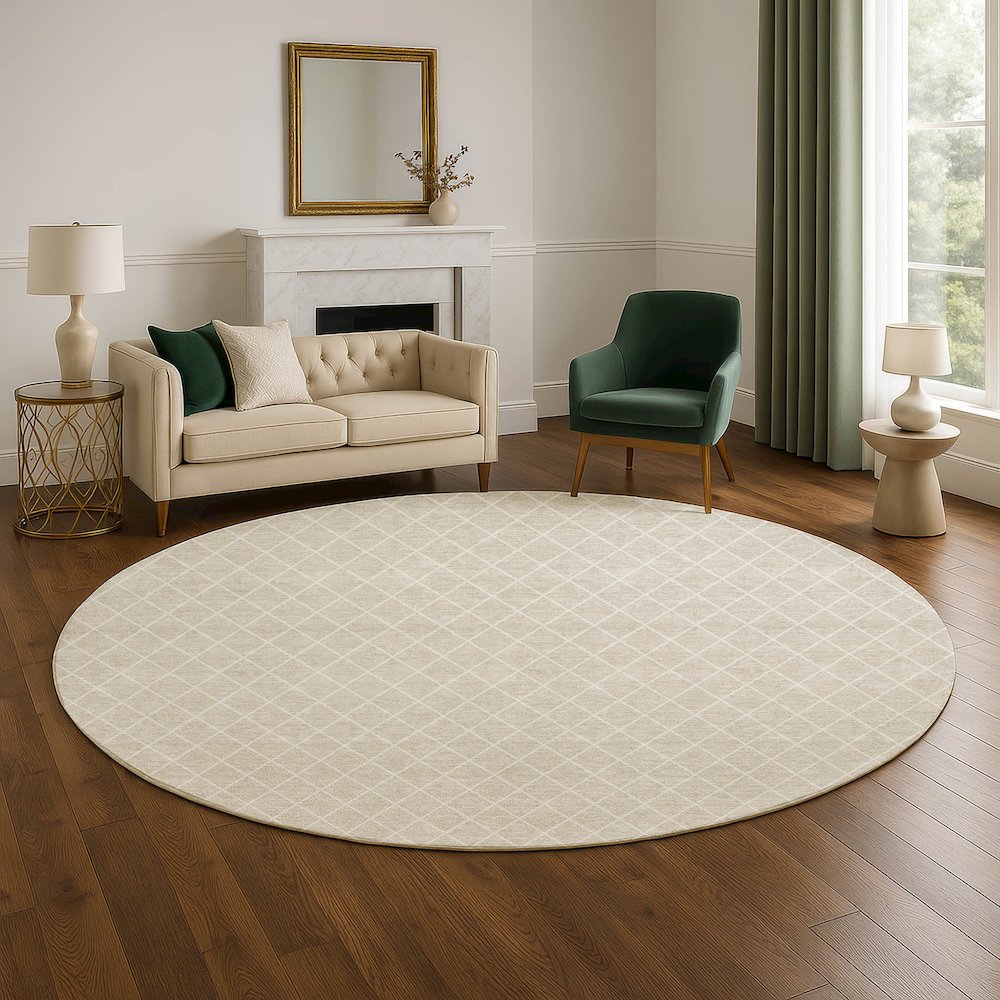 Luxury Washable Indoor/Outdoor The Reserve Beige 8' x 8' Round Rug. Picture 5