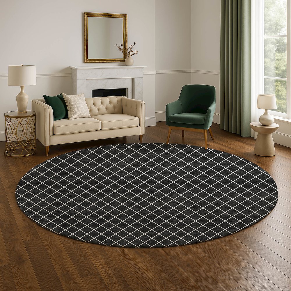 Luxury Washable Indoor/Outdoor The Reserve Black 8' x 8' Round Rug. Picture 5
