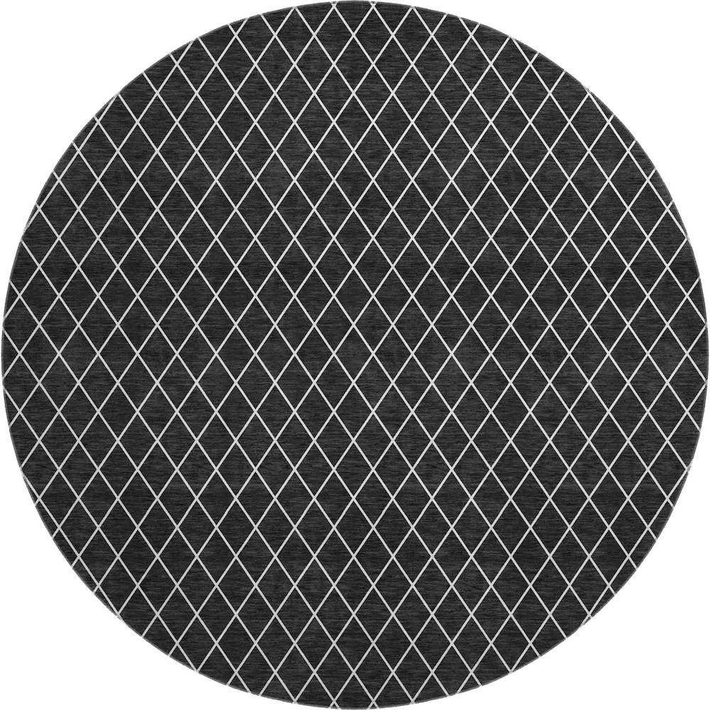 Luxury Washable Indoor/Outdoor The Reserve Black 8' x 8' Round Rug. Picture 1
