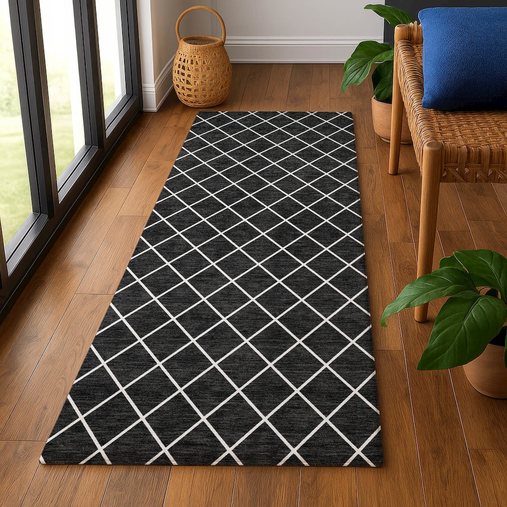 Luxury Washable Indoor/Outdoor The Reserve Black 2'3" x 7'6" Runner Rug. Picture 5