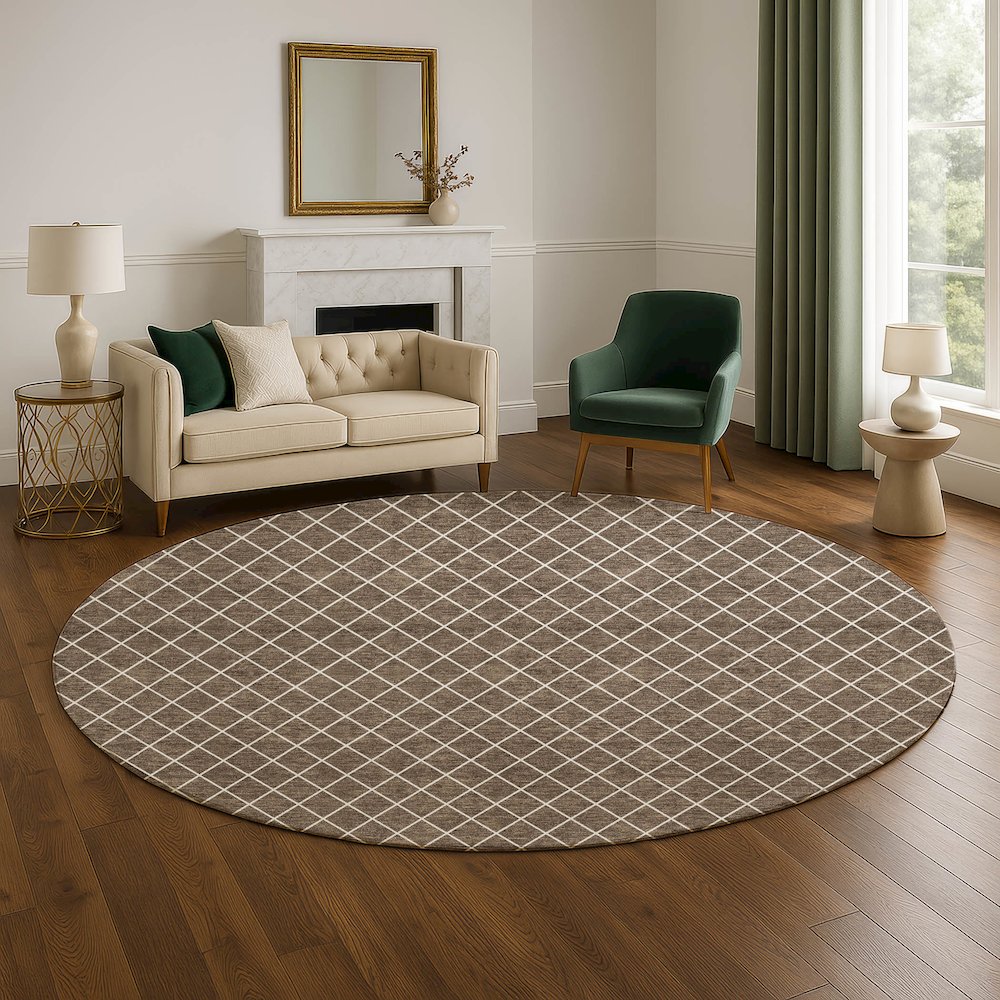 Luxury Washable Indoor/Outdoor The Reserve Brown 8' x 8' Round Rug. Picture 5