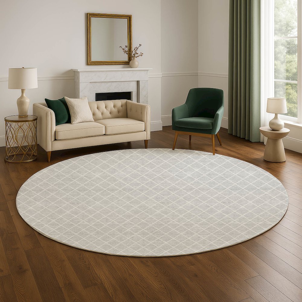 Luxury Washable Indoor/Outdoor The Reserve Silver 8' x 8' Round Rug. Picture 5