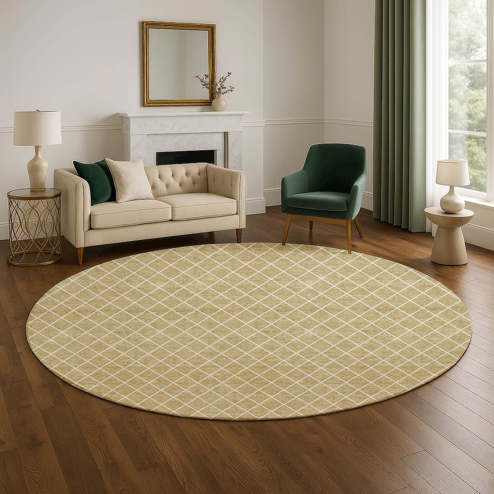 Luxury Washable Indoor/Outdoor The Reserve Walnut 8' x 8' Round Rug. Picture 5