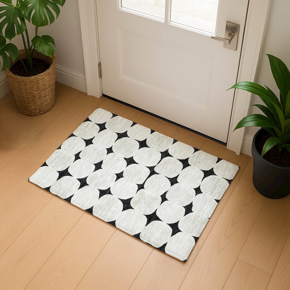 Luxury Washable Indoor/Outdoor The Reserve Black 1'8" x 2'6" Rug. Picture 5