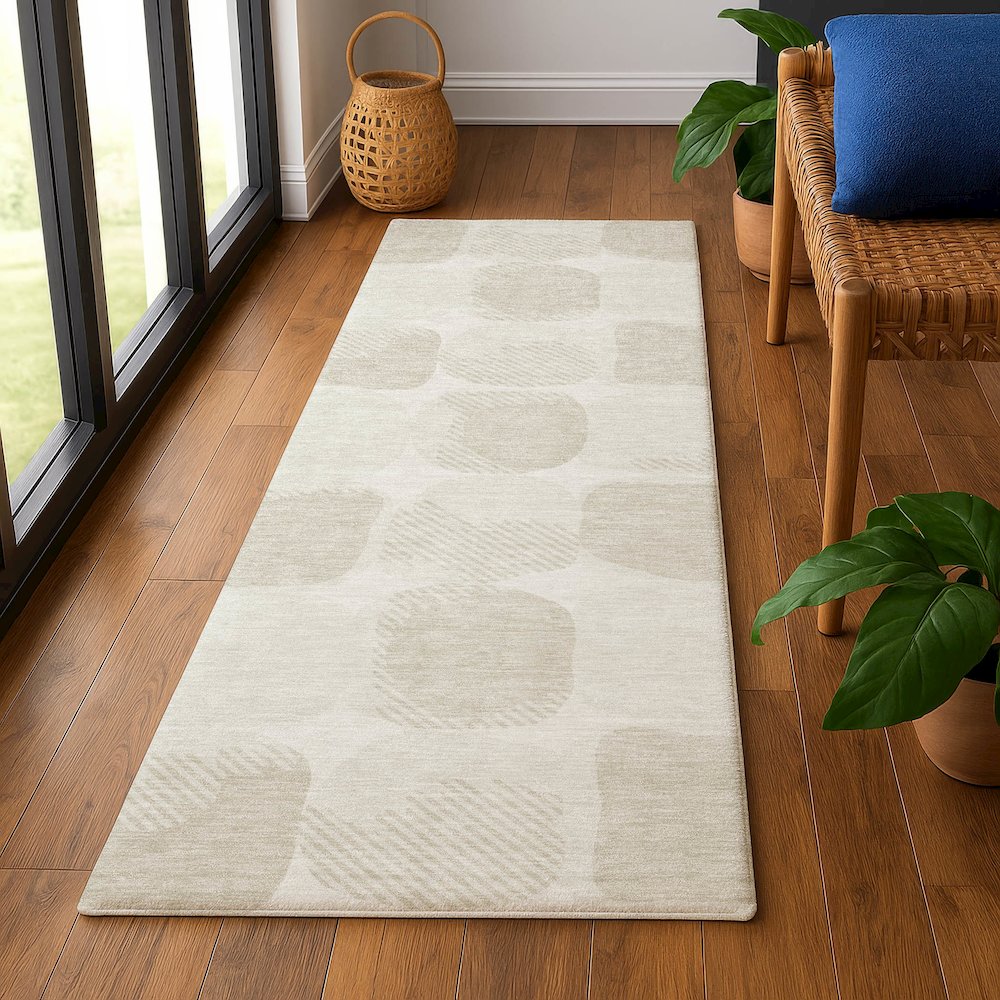 Luxury Washable Indoor/Outdoor The Reserve Ivory 2'3" x 7'6" Runner Rug. Picture 5