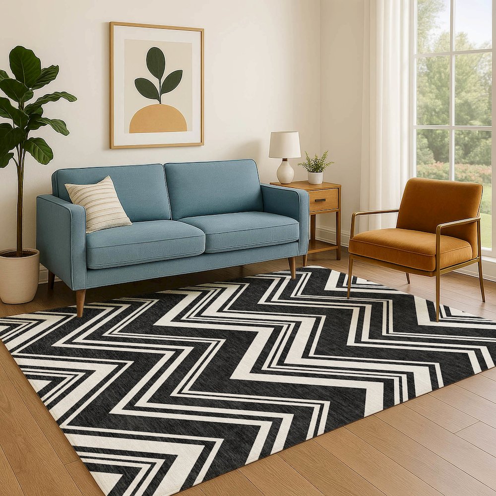 Luxury Washable Indoor/Outdoor The Reserve Black 2'6" x 3'10" Rug. Picture 6