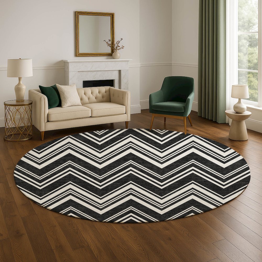 Luxury Washable Indoor/Outdoor The Reserve Black 8' x 8' Round Rug. Picture 5